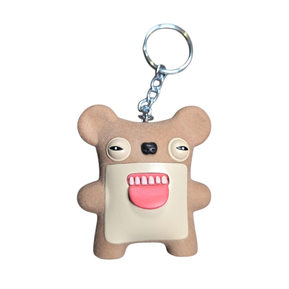 Fuggler Scaresome Square Bear Keychain Catch Me Chase Tan Blue Button Charm